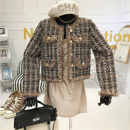 High-quality Temperament Ladies style tweed women short Jacket Women 2022 autumn  elegant jacket Female Fashion Jacket Woman Top